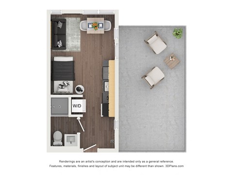 Floor plan for studio, 1 bath, 297 sqft